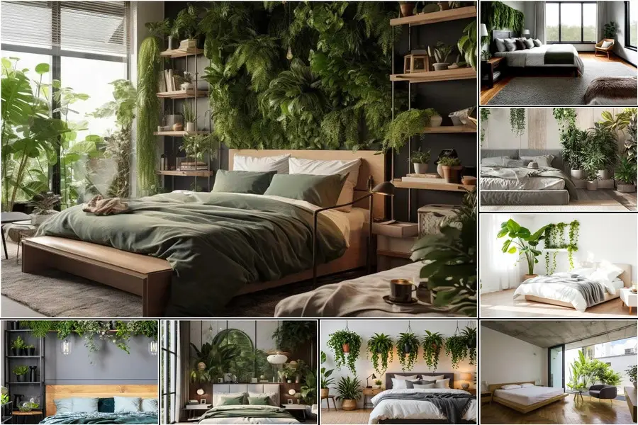 Modern Bedroom with Indoor Plants